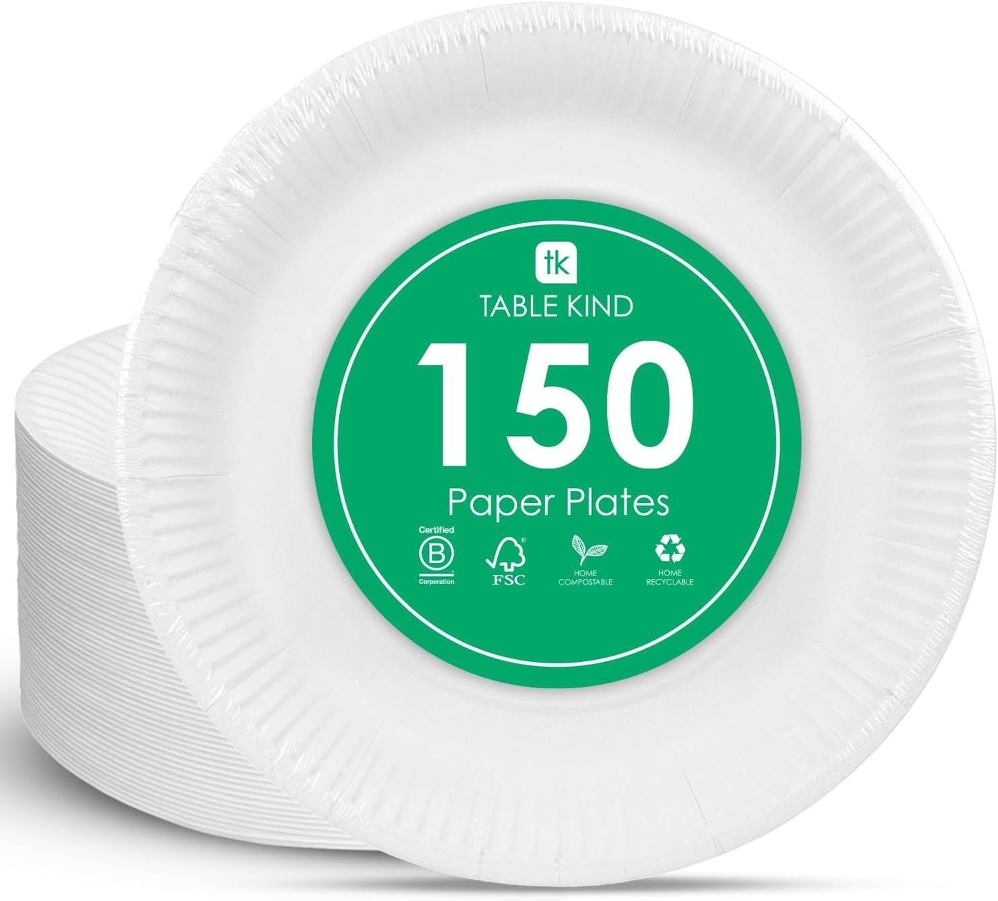 TABLE KIND | x150 | 22 cm | Piatti di carta ecologici per compleanno, stoviglie ecologiche, riciclabili, usa e getta, forniture per feste biodegradabili, compostabili in casa, | Prodotto nell'UE