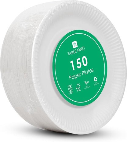 TABLE KIND | x150 | 22 cm | Piatti di carta ecologici per compleanno, stoviglie ecologiche, riciclabili, usa e getta, forniture per feste biodegradabili, compostabili in casa, | Prodotto nell'UE