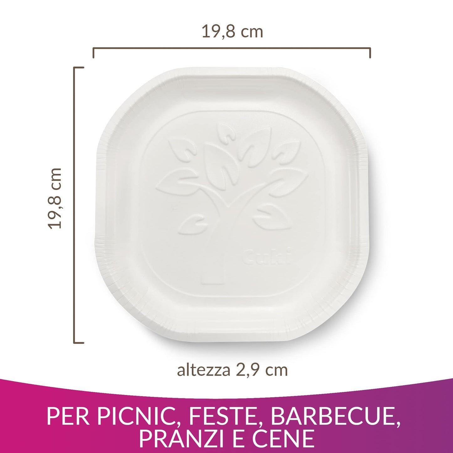 Cuki Piatti Fondi in Cartoncino Biodegradabile e Compostabile, ideali con alimenti liquidi e caldi, 1 Confezione da 75 Pezzi, per Picnic, Feste, Barbecue, Pranzi e Cene, 19.8 x 19.8 cm