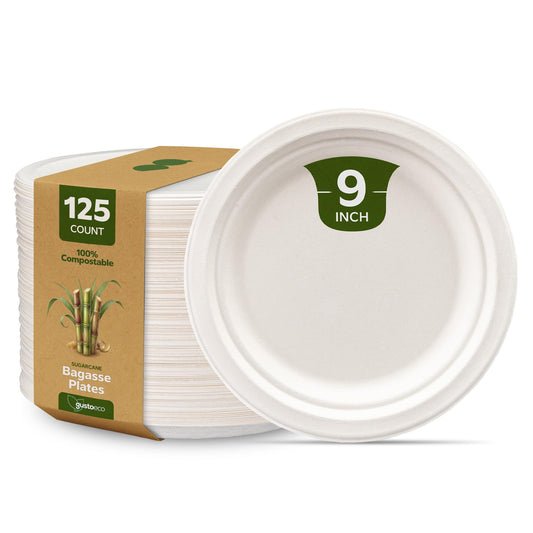 Comfy Package [125 pezzi - 23 cm] Piatti monouso 100% compostabili in canna da zucchero - ecologici e resistenti