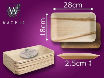 Waipur Piatti in Foglia di Palma Ecologici - 25 Pz Rettangolari 28x18 cm - Stoviglie usa e getta Biodegradabili Eleganti - Leggeri e Resistenti - Naturali e Compostabili - Simile al Bamboo e Legno