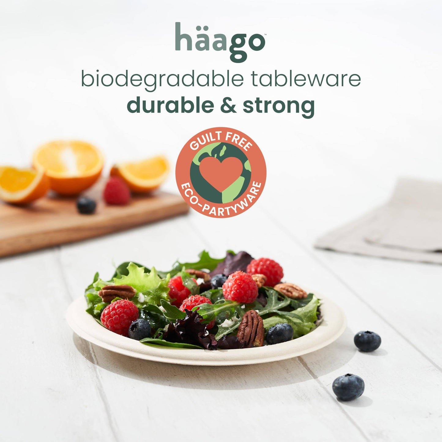 HAAGO 100 Piatti Dessert Compostabili Resistenti in Canna da Zucchero 18cm / 7" – Piattini Dessert di Carta Robusti, Antigrasso & Anti-Perdita – Biodegradabili & Monouso per Cibi Caldi/Freddi, Feste