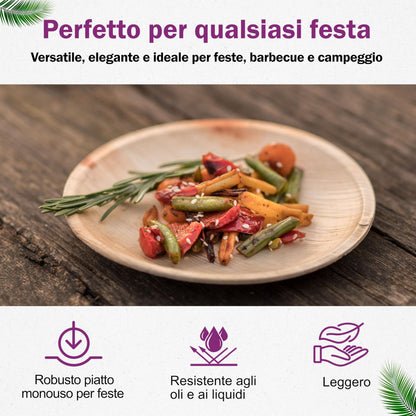 Waipur Piatti in Foglia di Palma Ecologici - 25 Pz Rotondi 15x15 cm - Piccole Stoviglie usa e getta Compostabili Eleganti - Leggeri e Resistenti - Simile al Bamboo e al Legno - Ideale per Feste